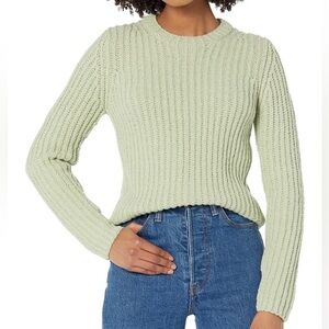 NWT Vince Crimped Cotton Crewneck Knit Sweater Cotton Blend Green Sz S